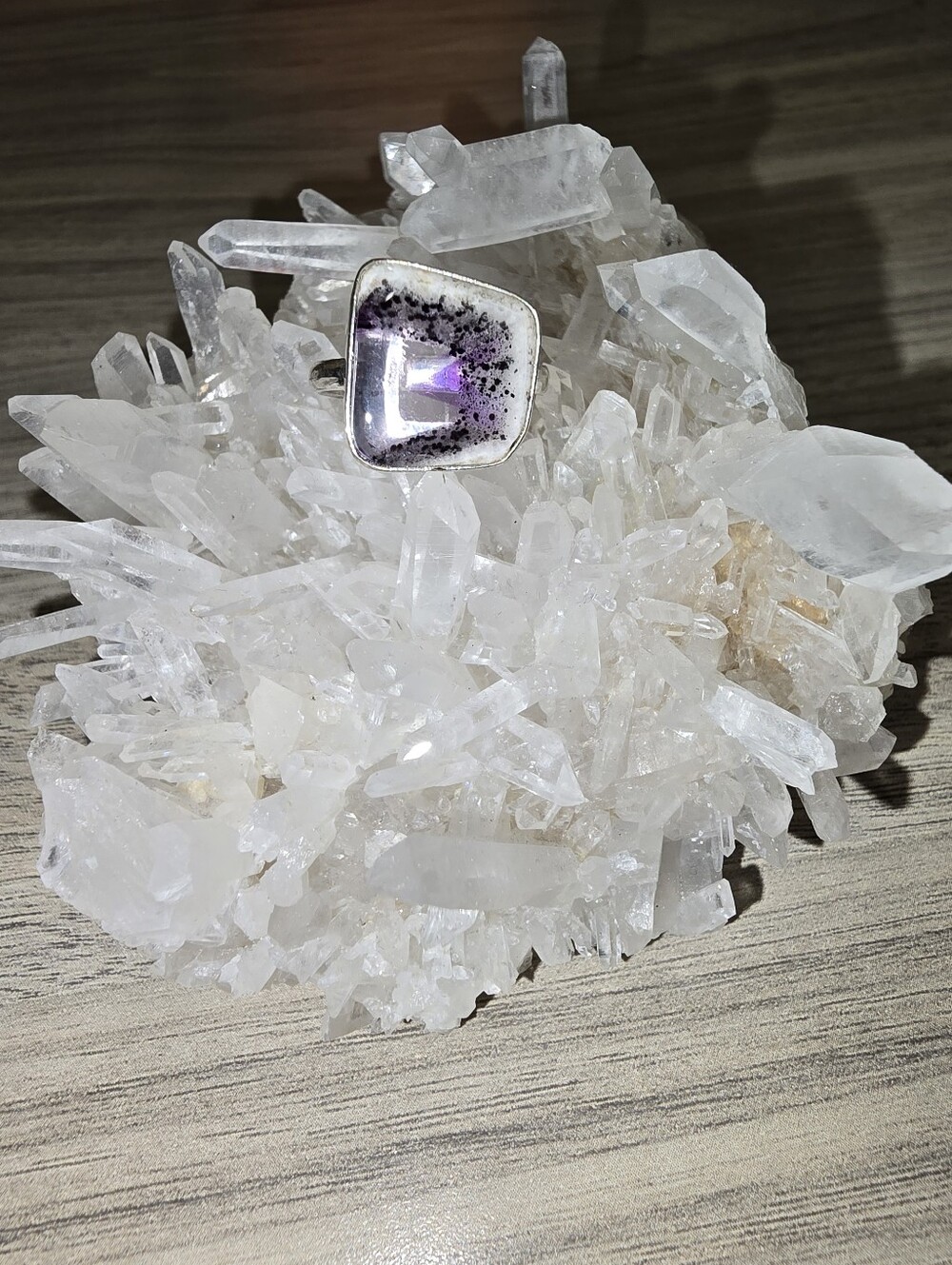 RARE 925 Sterling Silver Trapiche Amethyst Slice Ring |Adjustable Boho Statement
